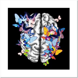 Brain human anatomy,butterflies, mental, watercolor Posters and Art